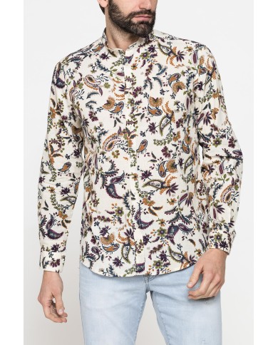 CAMICIA COREANA IN LINO COTONE STAMPATO