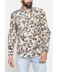 CAMICIA COREANA IN LINO COTONE STAMPATO