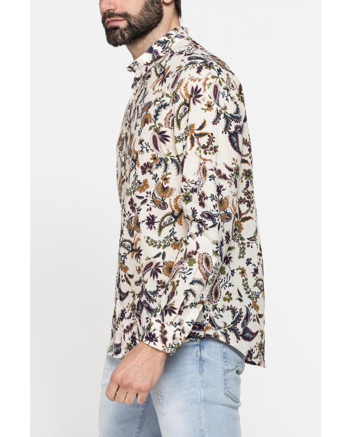 CAMICIA COREANA IN LINO COTONE STAMPATO