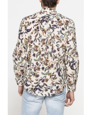 CAMICIA COREANA IN LINO COTONE STAMPATO