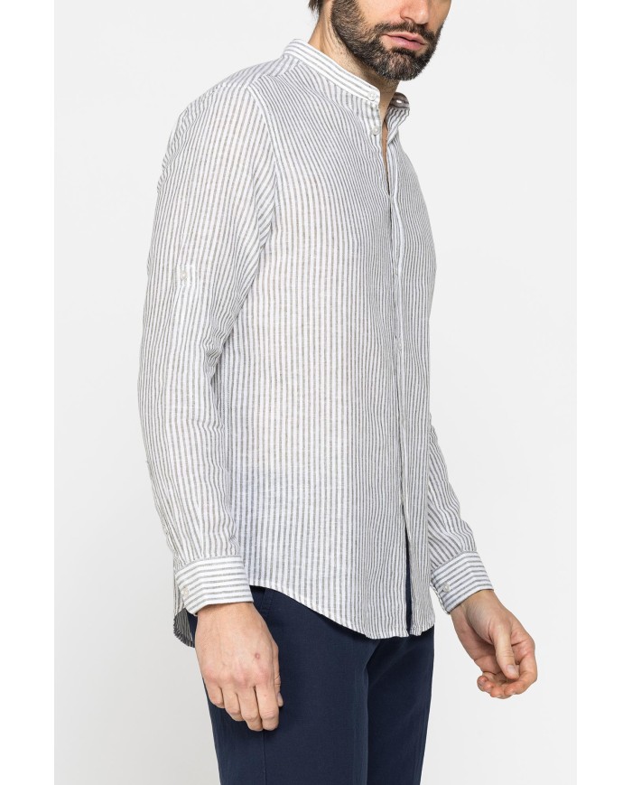 CAMICIA COREANA IN LINO COTONE STAMPATO