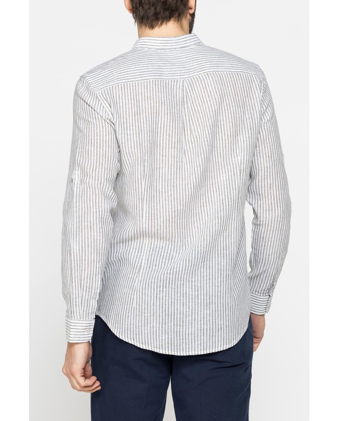 CAMICIA COREANA IN LINO COTONE STAMPATO