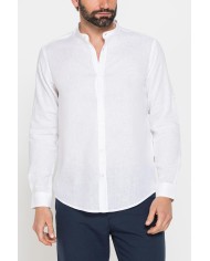 CAMICIA COREANA IN MISTO LINO E LYOCELL A TINTA UNITA