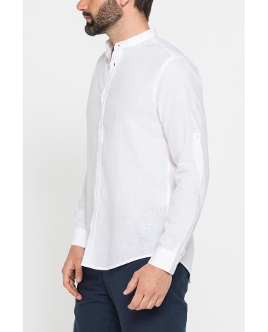 CAMICIA COREANA IN MISTO LINO E LYOCELL A TINTA UNITA