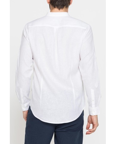 CAMICIA COREANA IN MISTO LINO E LYOCELL A TINTA UNITA