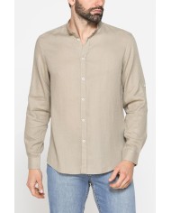 CAMICIA COREANA IN MISTO LINO E LYOCELL A TINTA UNITA