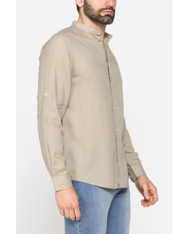 CAMICIA COREANA IN MISTO LINO E LYOCELL A TINTA UNITA