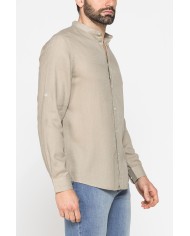 CAMICIA COREANA IN MISTO LINO E LYOCELL A TINTA UNITA