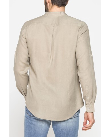 CAMICIA COREANA IN MISTO LINO E LYOCELL A TINTA UNITA