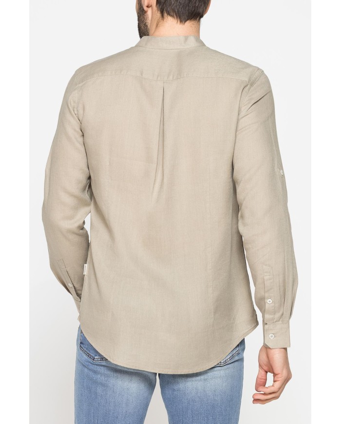 CAMICIA COREANA IN MISTO LINO E LYOCELL A TINTA UNITA