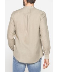 CAMICIA COREANA IN MISTO LINO E LYOCELL A TINTA UNITA