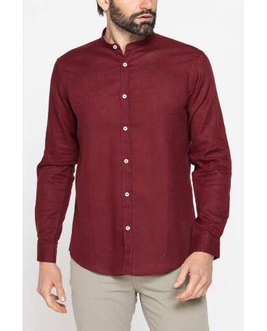 CAMICIA COREANA IN MISTO LINO E LYOCELL A TINTA UNITA