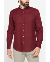 CAMICIA COREANA IN MISTO LINO E LYOCELL A TINTA UNITA