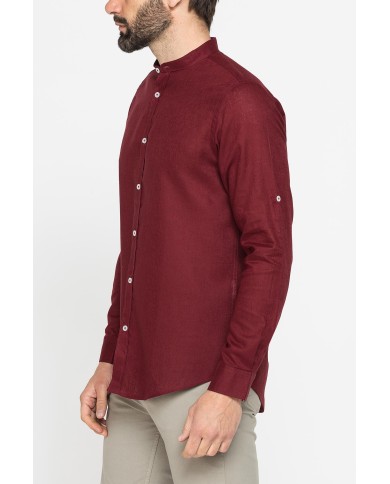 CAMICIA COREANA IN MISTO LINO E LYOCELL A TINTA UNITA