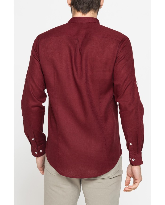 CAMICIA COREANA IN MISTO LINO E LYOCELL A TINTA UNITA