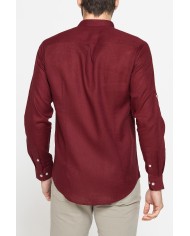 CAMICIA COREANA IN MISTO LINO E LYOCELL A TINTA UNITA