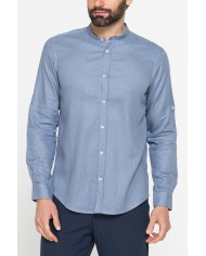 CAMICIA COREANA IN MISTO LINO E LYOCELL A TINTA UNITA