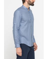 CAMICIA COREANA IN MISTO LINO E LYOCELL A TINTA UNITA