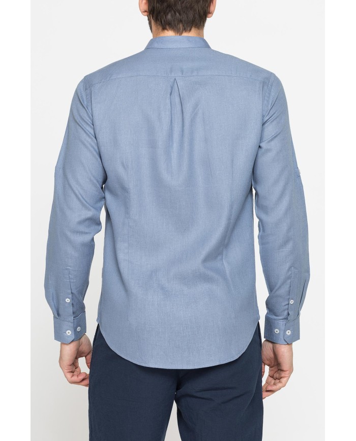 CAMICIA COREANA IN MISTO LINO E LYOCELL A TINTA UNITA