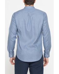 CAMICIA COREANA IN MISTO LINO E LYOCELL A TINTA UNITA