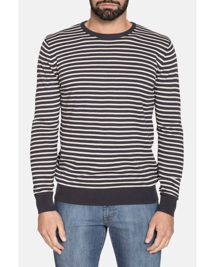 MAGLIA RIGATA GIROCOLLO IN COTONE