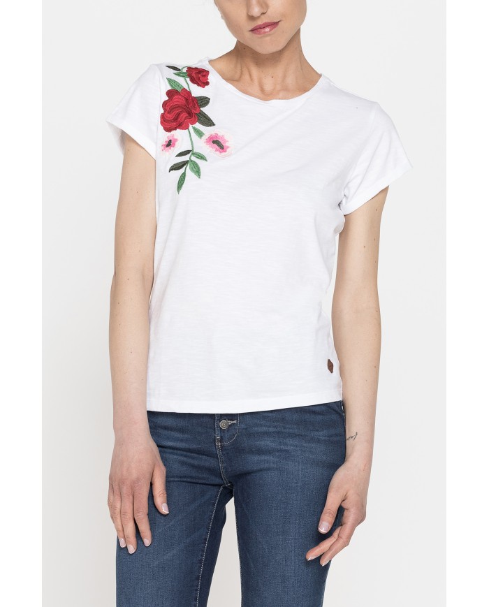 T-SHIRT GIROCOLLO MANICA CORTA CON RICAMO IN TESSUTO SLUB JERSEY