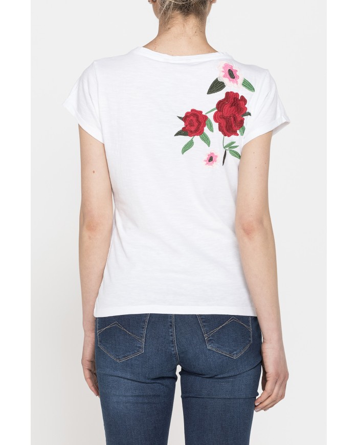 T-SHIRT GIROCOLLO MANICA CORTA CON RICAMO IN TESSUTO SLUB JERSEY