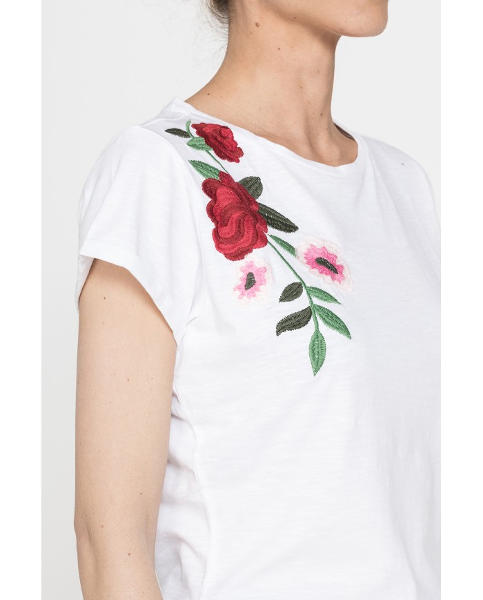 T-SHIRT GIROCOLLO MANICA CORTA CON RICAMO IN TESSUTO SLUB JERSEY