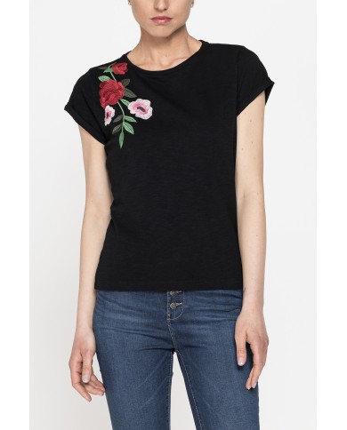 T-SHIRT GIROCOLLO MANICA CORTA CON RICAMO IN TESSUTO SLUB JERSEY T-SHIRT GIROCOLLO MANICA CORTA CON RICAMO IN TESSUTO SLUB JERSEY