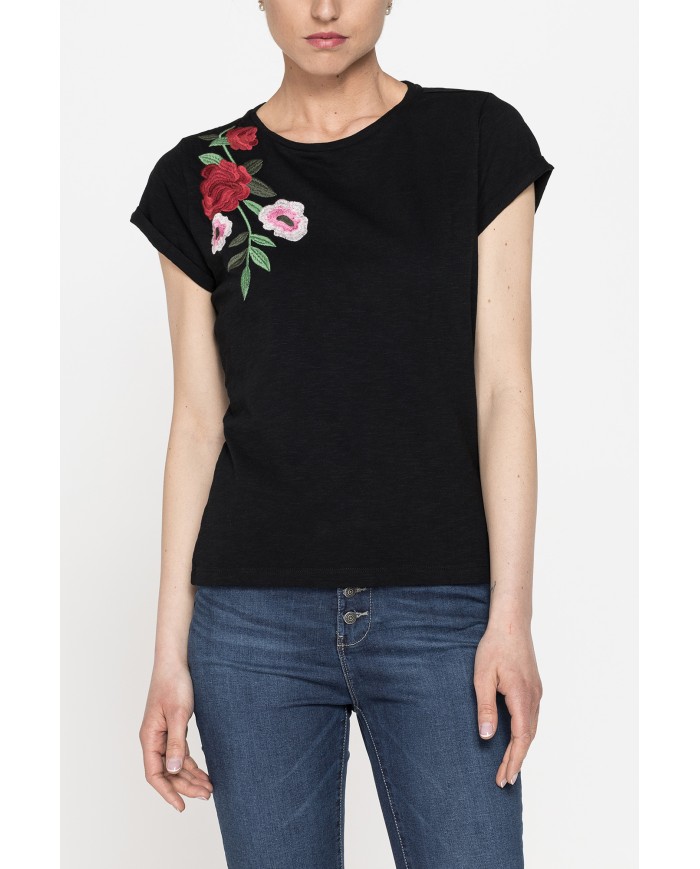 T-SHIRT GIROCOLLO MANICA CORTA CON RICAMO IN TESSUTO SLUB JERSEY