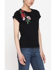 T-SHIRT GIROCOLLO MANICA CORTA CON RICAMO IN TESSUTO SLUB JERSEY