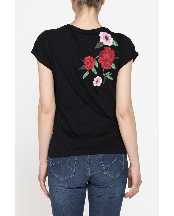 T-SHIRT GIROCOLLO MANICA CORTA CON RICAMO IN TESSUTO SLUB JERSEY