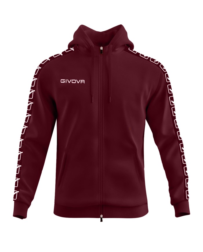 Felpa in Cotone Terry con Cappuccio Givova Full Zip Unisex Granata BA014ZIP-0008