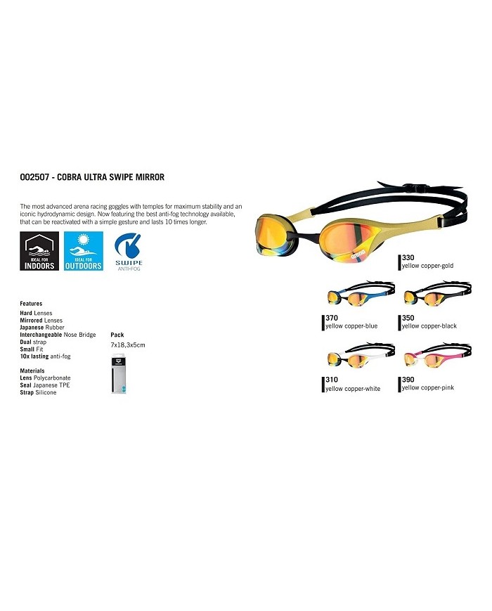 Occhialini da Nuoto Arena Cobra Ultra Swipe Mirror Adulto Unisex Neri 002507350