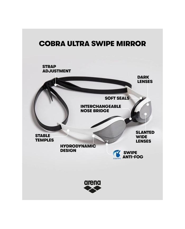 Occhialini da Nuoto Arena Cobra Ultra Swipe Mirror Adulto Piscina Mare Nero 002507550