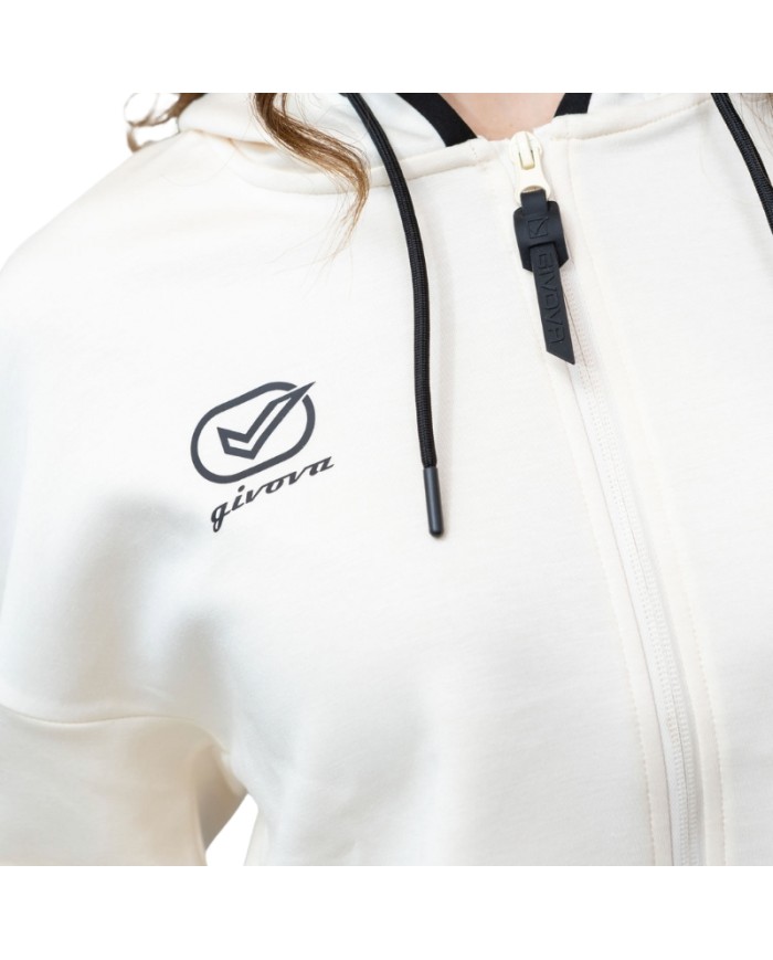Felpa da Donna Givova ITALY SHORT LF34 Full Zip con Cappuccio Avorio Nero LF349810