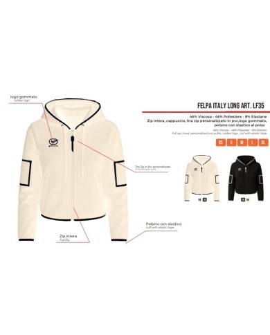 Felpa da Donna Givova ITALY SHORT LF34 Full Zip con Cappuccio Avorio Nero LF349810