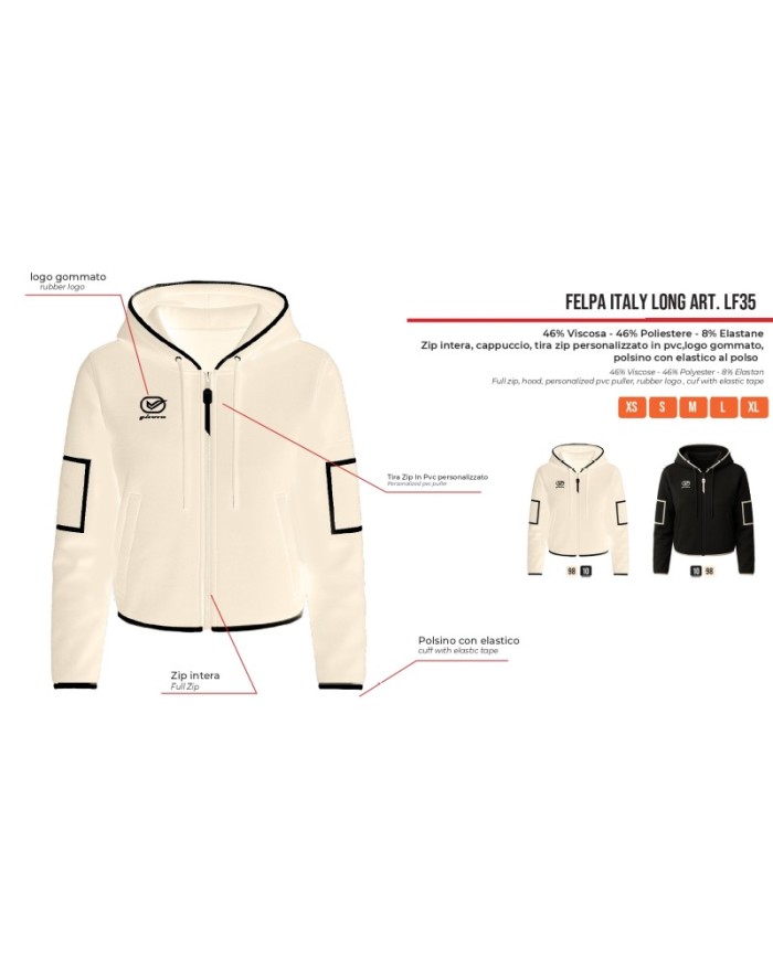 Felpa da Donna Givova ITALY SHORT LF34 Full Zip con Cappuccio Avorio Nero LF349810