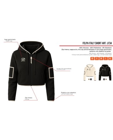 Felpa da Donna Givova ITALY SHORT LF34 Full Zip con Cappuccio Nero Avorio LF341098