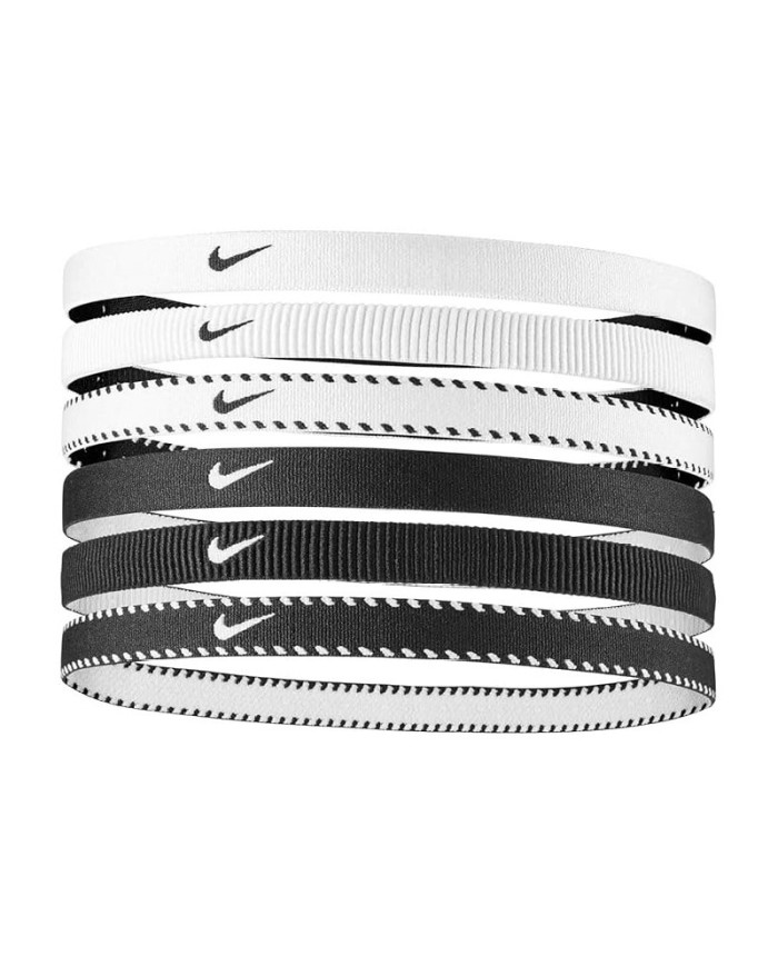 Fasce per Capelli Nike Flex Classici x6 Elastici Bianco Nero N1011927189
