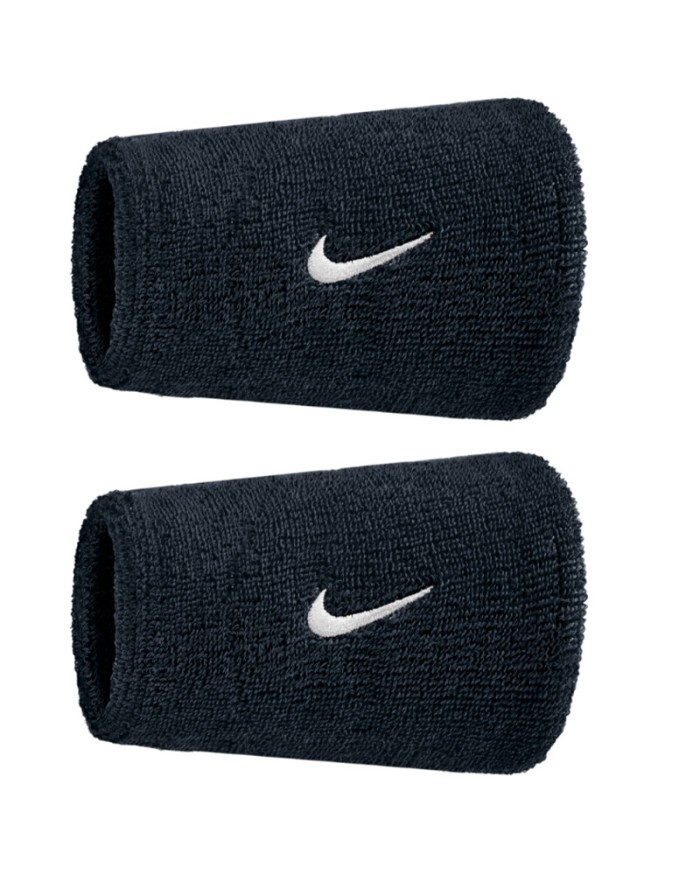 Coppia di Polsini Alti Nike Swoosh Tergisudore Nero Fitness Tennis Basket N1012406010