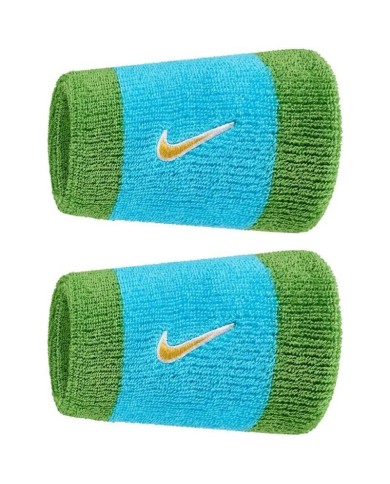 Coppia di Polsini Alti Nike Swoosh Tergisudore Verde Azzurro Fitness Tennis Basket N1012406488