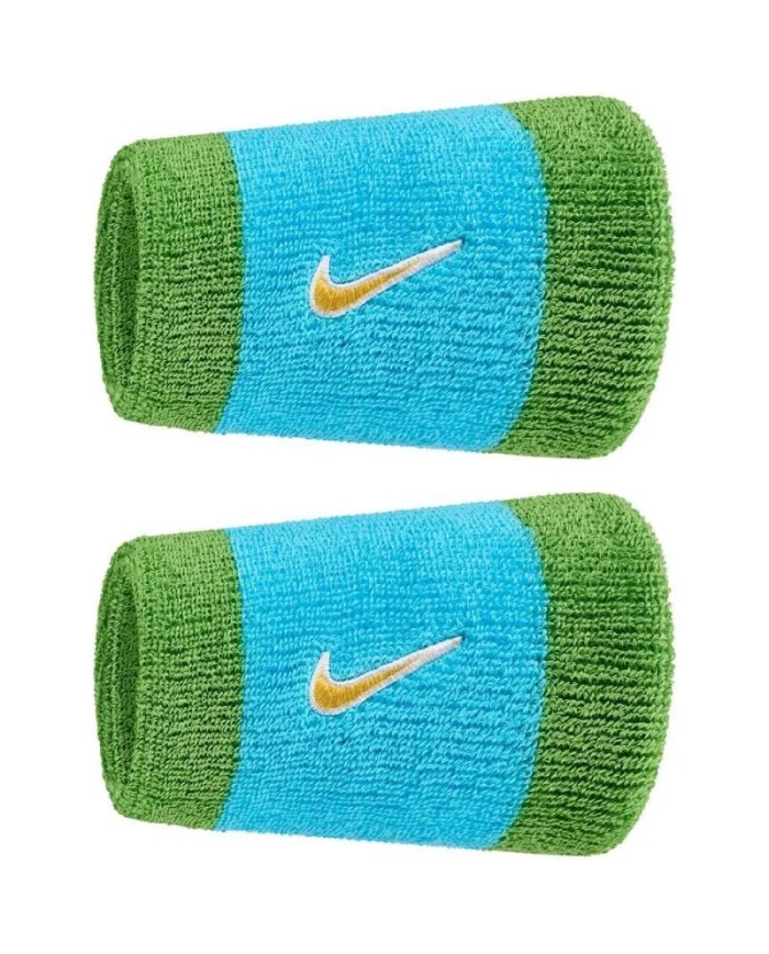 Coppia di Polsini Alti Nike Swoosh Tergisudore Verde Azzurro Fitness Tennis Basket N1012406488