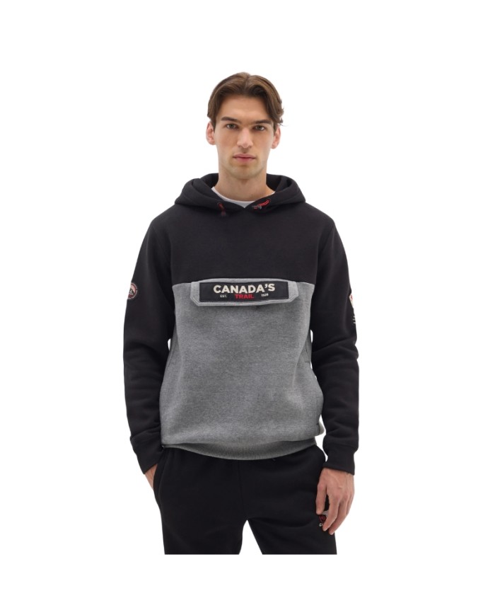 Felpa con Cappuccio da Uomo Nero Grigio Canada Trail CDUAI25749