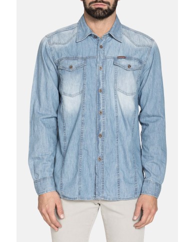 CAMICIA IN JEANS LEGGERO A MANICA LUNGA CON BOTTONI