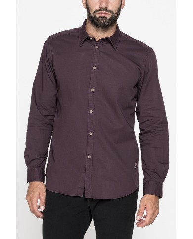 CAMICIA MANICA LUNGA IN GABARDINA LEGGERA TINTA UNITA
