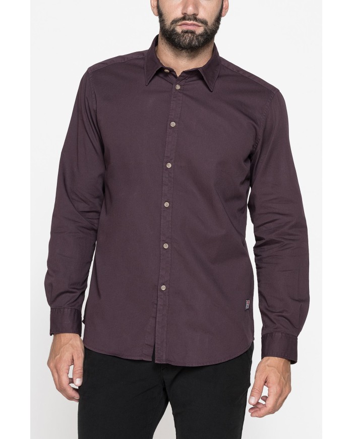 CAMICIA MANICA LUNGA IN GABARDINA LEGGERA TINTA UNITA