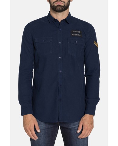 CAMICIA MANICA LUNGA IN GABARDINA LEGGERA TINTA UNITA