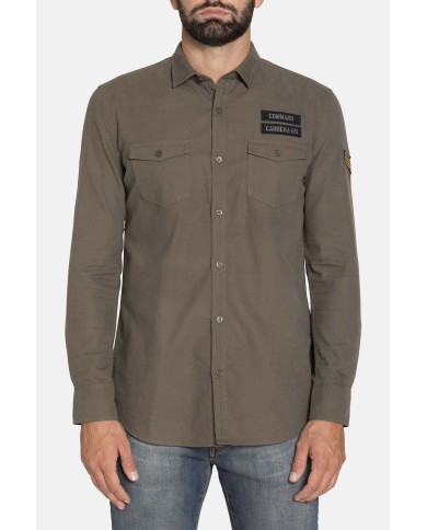 CAMICIA MANICA LUNGA IN GABARDINA LEGGERA TINTA UNITA