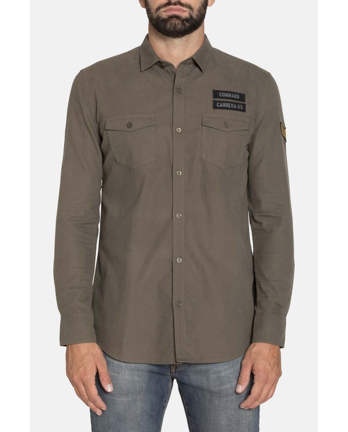 CAMICIA MANICA LUNGA IN GABARDINA LEGGERA TINTA UNITA